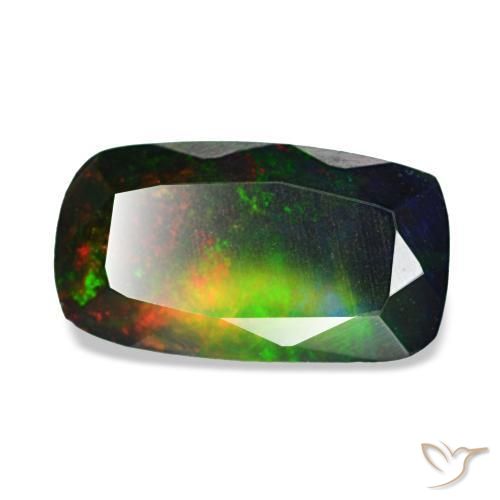 Ópalo negro multicolor natural de 1,09 ct, corte cojín, translúcido