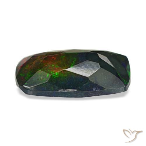 Ópalo negro multicolor natural de 1,09 ct, corte cojín, translúcido