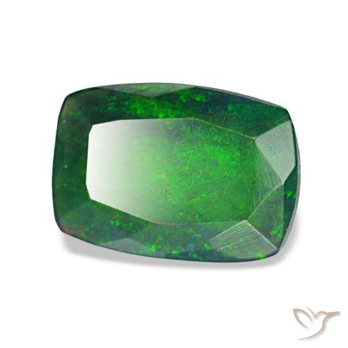 Ópalo negro multicolor natural de 0,90 ct, corte cojín, translúcido