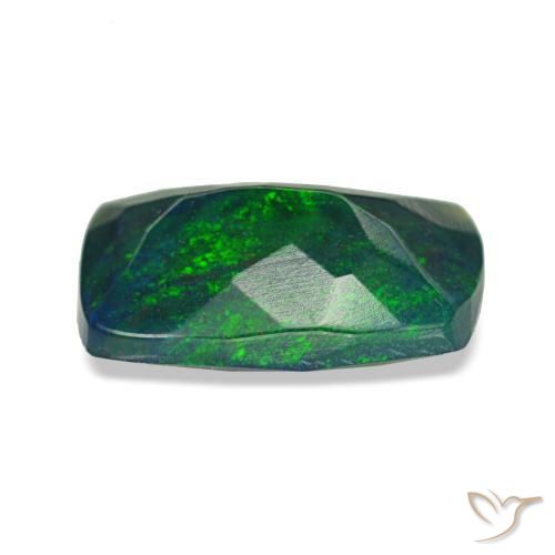 Ópalo negro multicolor natural de 0,90 ct, corte cojín, translúcido
