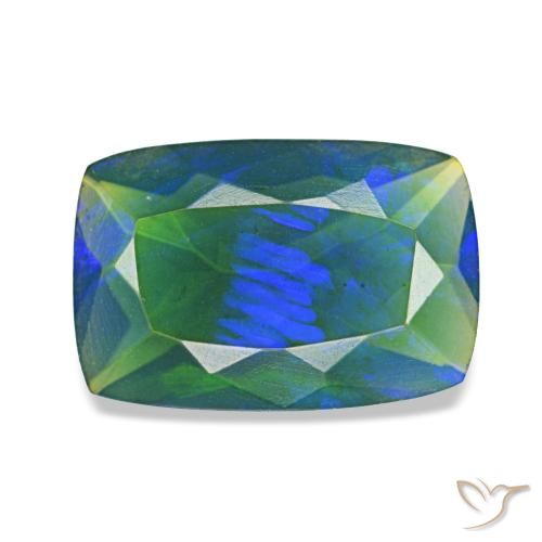 Ópalo negro multicolor natural de 1,42 ct, corte cojín, translúcido