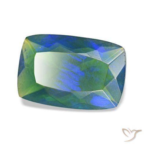 Ópalo negro multicolor natural de 1,42 ct, corte cojín, translúcido