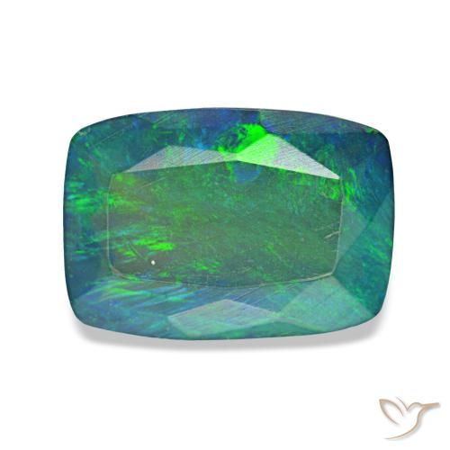 Ópalo negro multicolor natural de 1,49 ct, corte cojín, translúcido