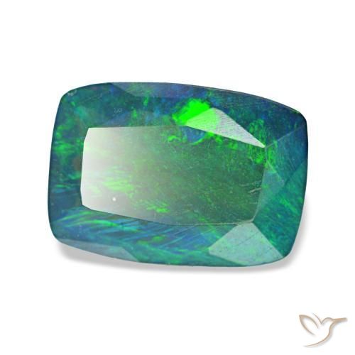 Ópalo negro multicolor natural de 1,49 ct, corte cojín, translúcido