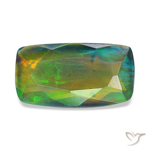 Ópalo negro multicolor natural de 1,34 ct, corte cojín, translúcido