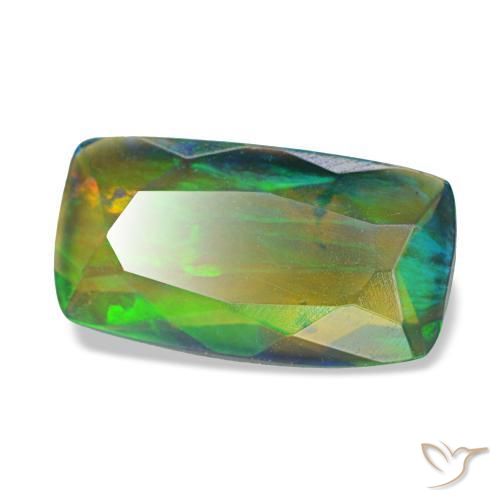 Ópalo negro multicolor natural de 1,34 ct, corte cojín, translúcido