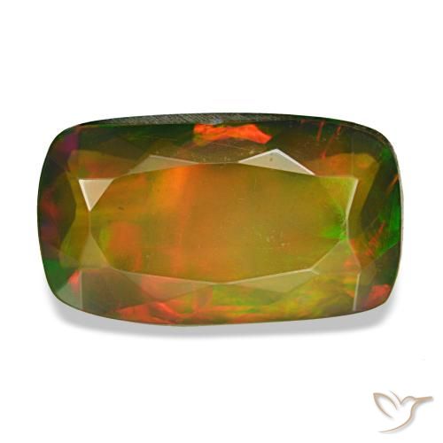 Ópalo negro multicolor natural de 3,41 ct, corte cojín, translúcido