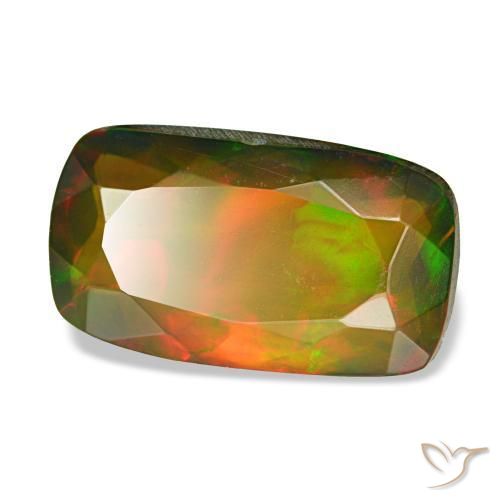 Ópalo negro multicolor natural de 3,41 ct, corte cojín, translúcido