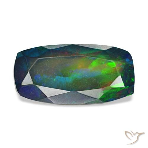 Ópalo negro multicolor natural de 1,84 ct, corte cojín, translúcido