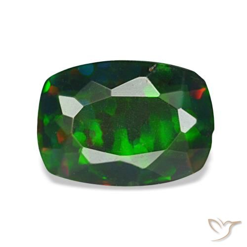 Ópalo negro multicolor natural de 1,20 ct, corte cojín, translúcido