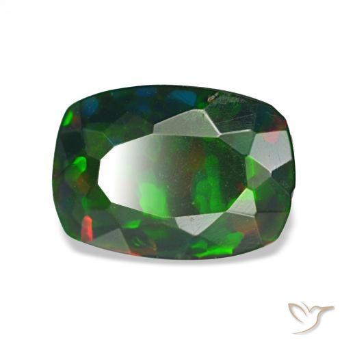 Ópalo negro multicolor natural de 1,20 ct, corte cojín, translúcido