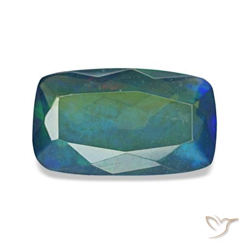 Ópalo negro multicolor natural de 1,29 ct, corte cojín, translúcido