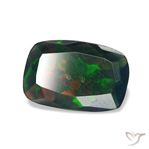 Ópalo negro multicolor natural de 0,94 ct, corte cojín, translúcido