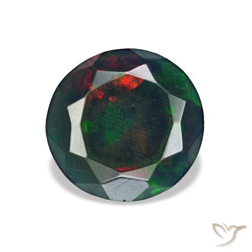 Ópalo negro multicolor natural de 0,97 ct, corte redondo, opaco