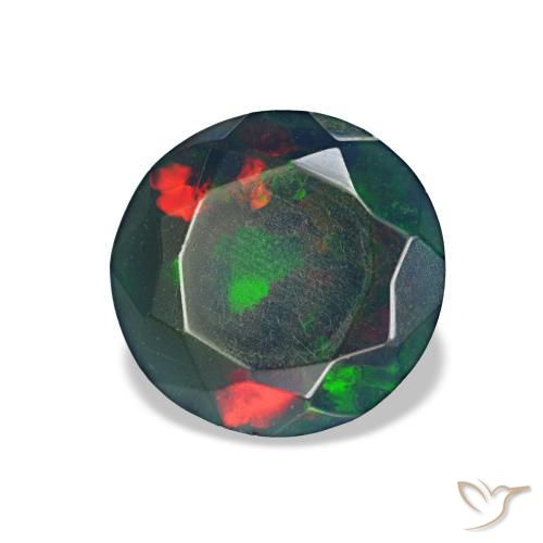 Ópalo negro multicolor natural de 0,97 ct, corte redondo, opaco