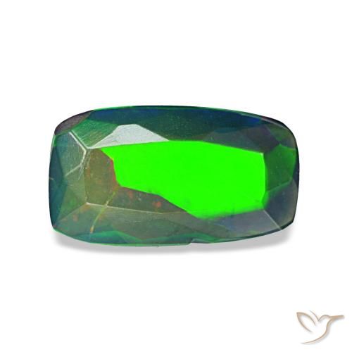 Ópalo negro multicolor natural de 0,93 ct, corte cojín, translúcido
