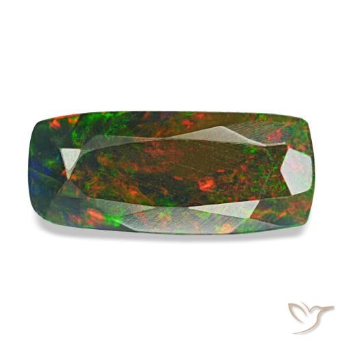 Ópalo negro multicolor natural de 1,31 ct, corte cojín, opaco