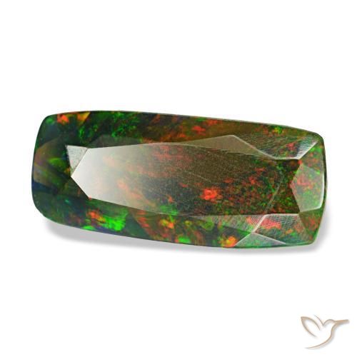Ópalo negro multicolor natural de 1,31 ct, corte cojín, opaco