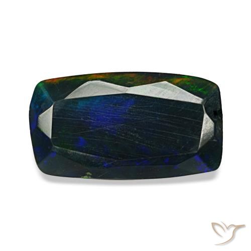Ópalo negro multicolor natural de 1,06 ct, corte cojín, opaco