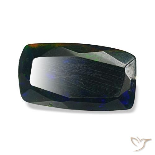 Ópalo negro multicolor natural de 1,06 ct, corte cojín, opaco