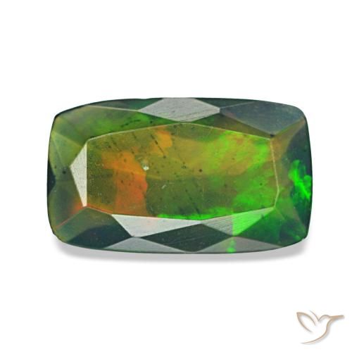 Ópalo negro multicolor natural de 1,08 ct, corte cojín, translúcido