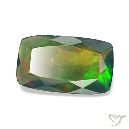 Ópalo negro multicolor natural de 1,08 ct, corte cojín, translúcido