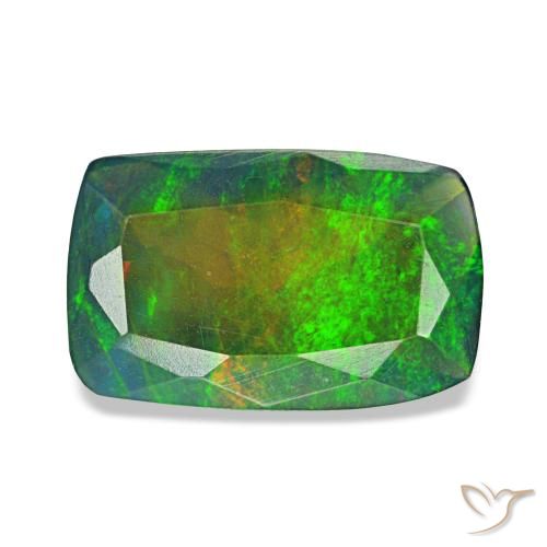Ópalo negro multicolor natural de 0,96 ct, corte cojín, translúcido