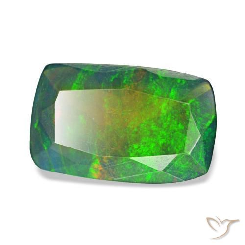 Ópalo negro multicolor natural de 0,96 ct, corte cojín, translúcido