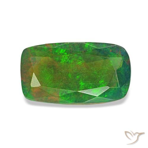 Ópalo negro multicolor natural de 0,96 ct, corte cojín, translúcido