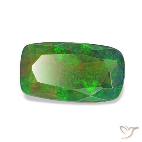 Ópalo negro multicolor natural de 0,96 ct, corte cojín, translúcido