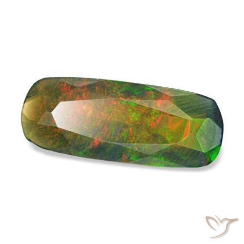 Ópalo negro multicolor natural de 1,12 ct, corte cojín, translúcido