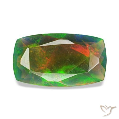 Ópalo negro multicolor natural de 0,76 ct, corte cojín, translúcido