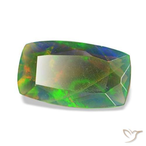 Ópalo negro multicolor natural de 0,76 ct, corte cojín, translúcido