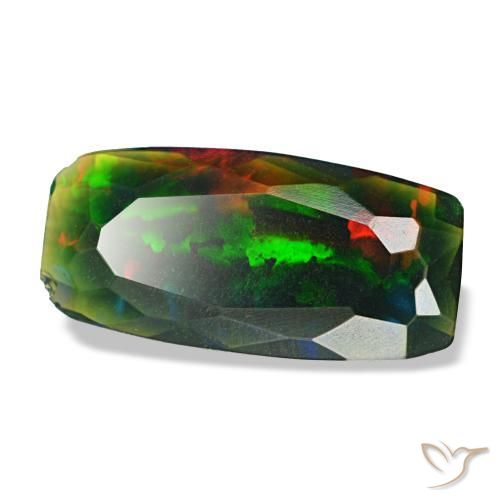 Ópalo negro multicolor natural de 1,18 ct, corte cojín, translúcido