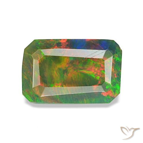 Ópalo negro multicolor natural de 0,89 ct, corte esmeralda, translúcido