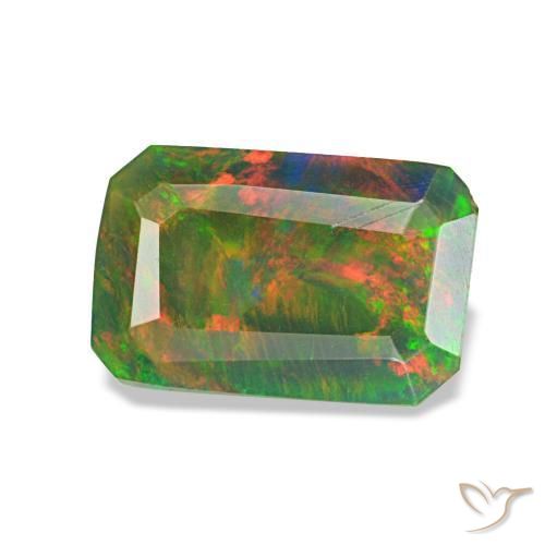 Ópalo negro multicolor natural de 0,89 ct, corte esmeralda, translúcido