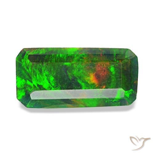 Ópalo negro multicolor de 1,04 ct, corte esmeralda, translúcido