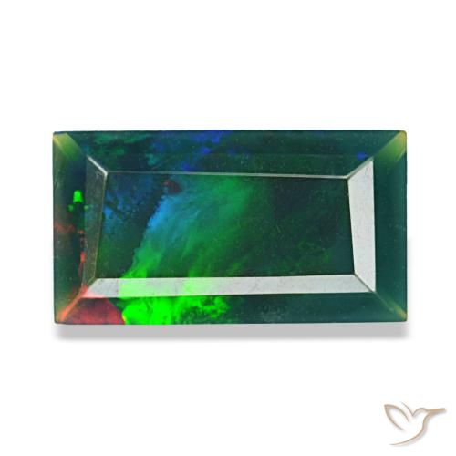 Ópalo negro multicolor de 1,41 ct, baguette, opaco