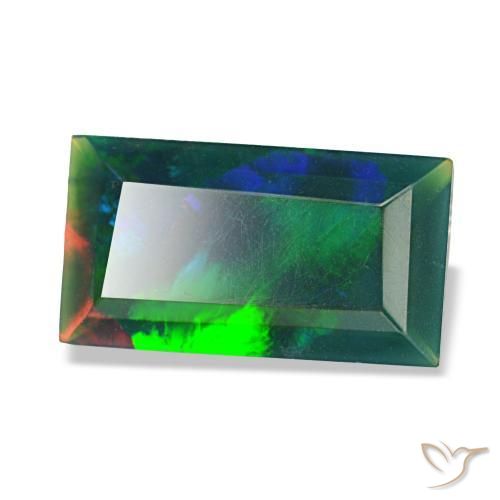 Ópalo negro multicolor natural de 1,41 ct, baguette, opaco