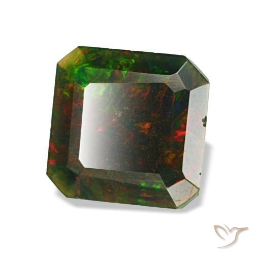 Ópalo negro multicolor natural de 1,04 ct, corte esmeralda, opaco