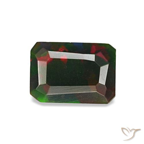 Ópalo negro multicolor natural de 0,57 ct, corte esmeralda, opaco