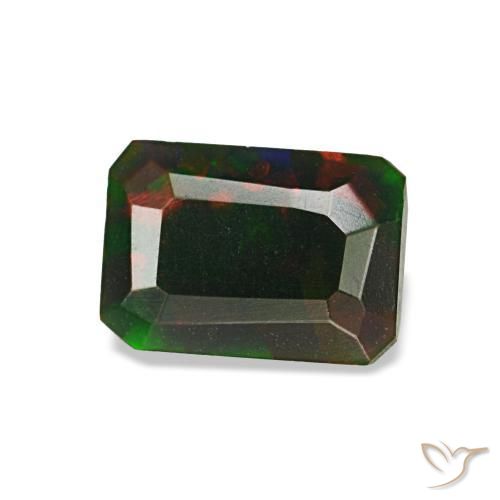 Ópalo negro multicolor natural de 0,57 ct, corte esmeralda, opaco