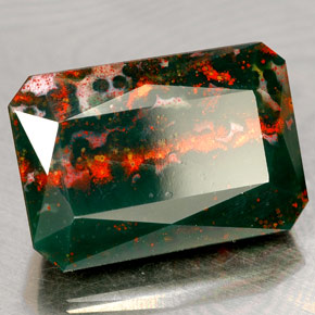 Heliotropo verde natural de 12,46 ct, corte esmeralda, opaco