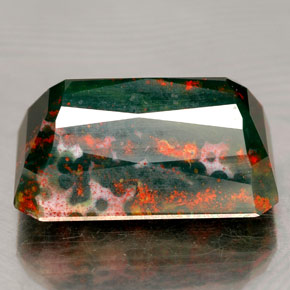 Heliotropo verde natural de 12,46 ct, corte esmeralda, opaco