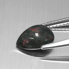 Sanguinaria Verde moteado natural de 1.42 ct, En forma de pera, Opaco