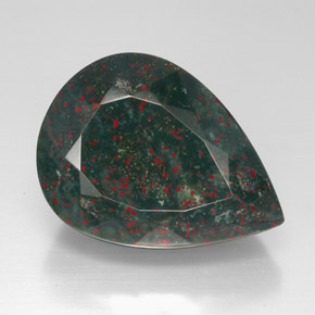 Sanguinaria Verde moteado natural de 57.45 ct, En forma de pera, Opaco
