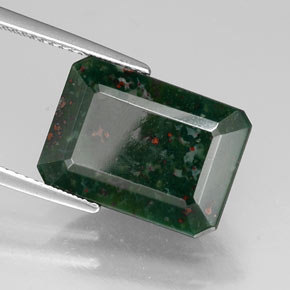 Heliotropo verde natural de 8,39 ct, corte esmeralda, opaco