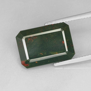 Heliotropo verde natural de 7,68 ct, corte esmeralda, opaco