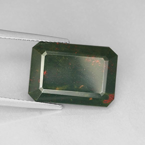 Heliotropo verde natural de 7,68 ct, corte esmeralda, opaco