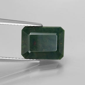 Heliotropo verde natural de 3,59 ct, corte esmeralda, opaco